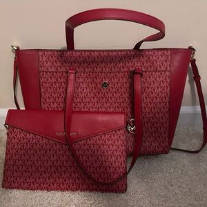 Michael Kors Signature Red Tote and Clutch Set